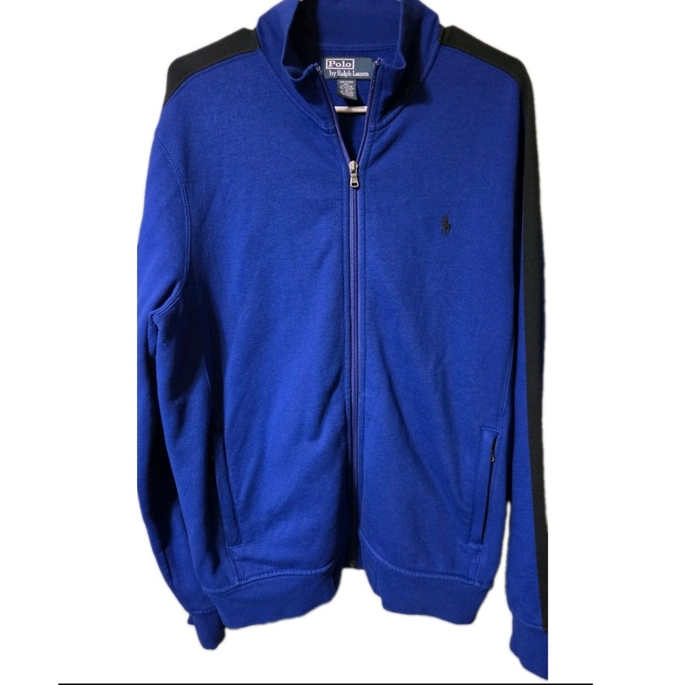 Polo Ralph Lauren Royal Blue Black Stripe Full Zip Jacket Men's Large